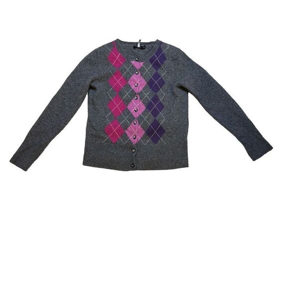 APT 9 Pure Cashmere Women's Gray Multicolored Geometric Pattern Buttoned Sweater - Picture 1 of 5